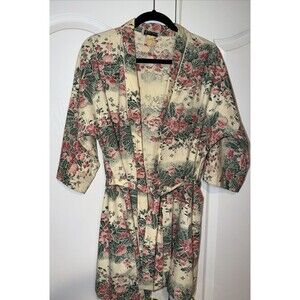 VTG CIRCA 2000 Robe Women Medium Floral Short Sleeve Belted Cotton Mid Length